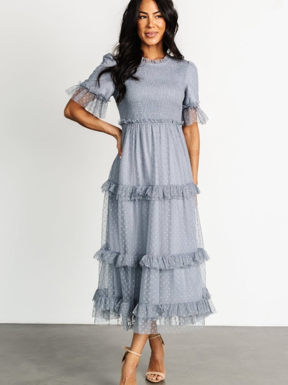 Baltic Born Lysandra Smocked Dot Dress | Dusty Slate Size MM - Picture 8 of 13